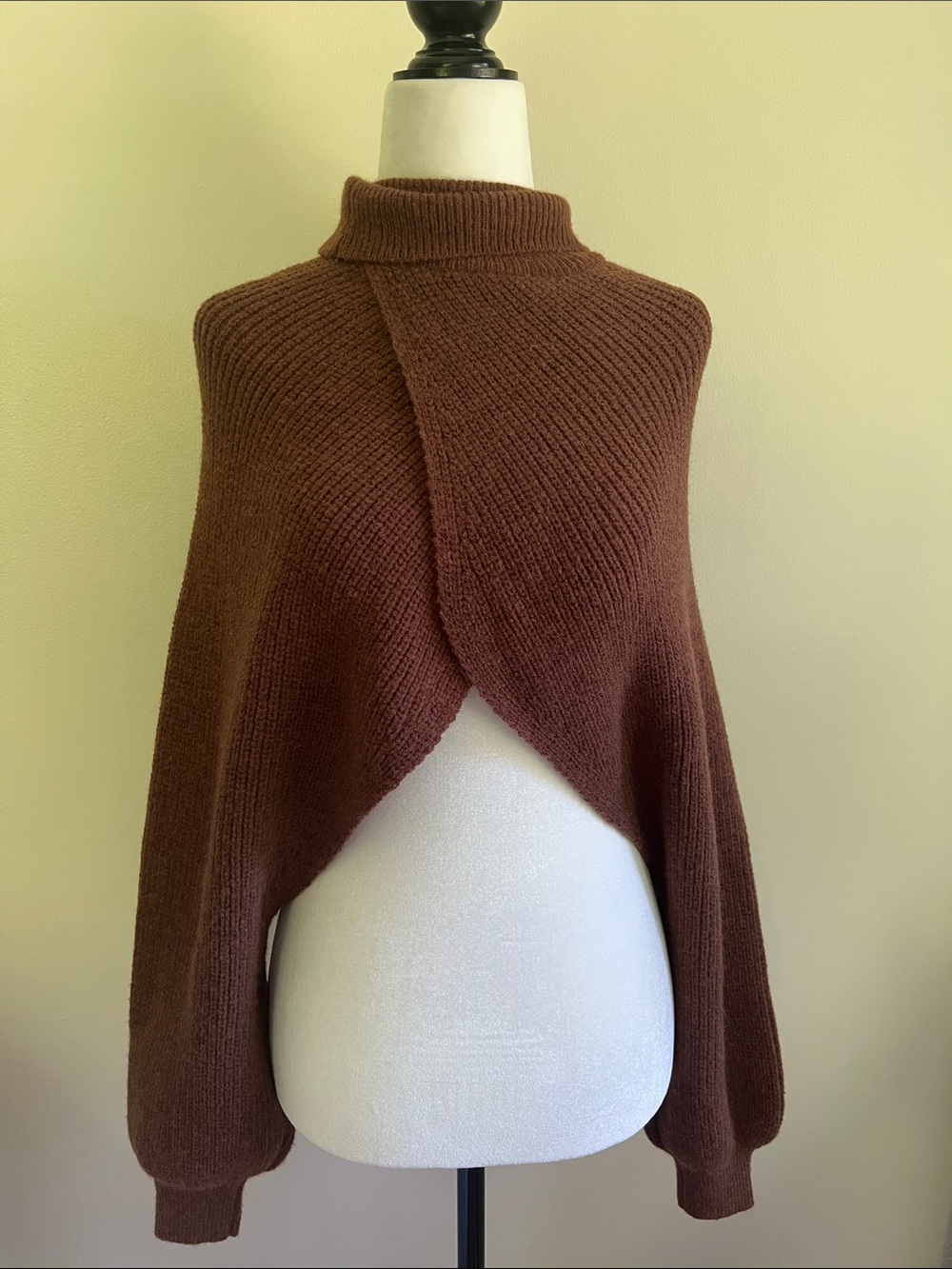 SHEIN • Women’s XS • Wrap-Front Knit Poncho Cropped Sweater • Brown